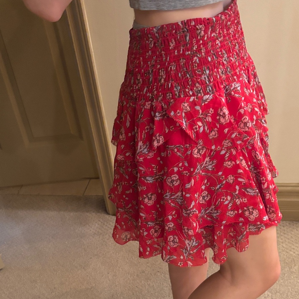 INTERMIX Silk Red Ruffle Skirt - Picture 4 of 5